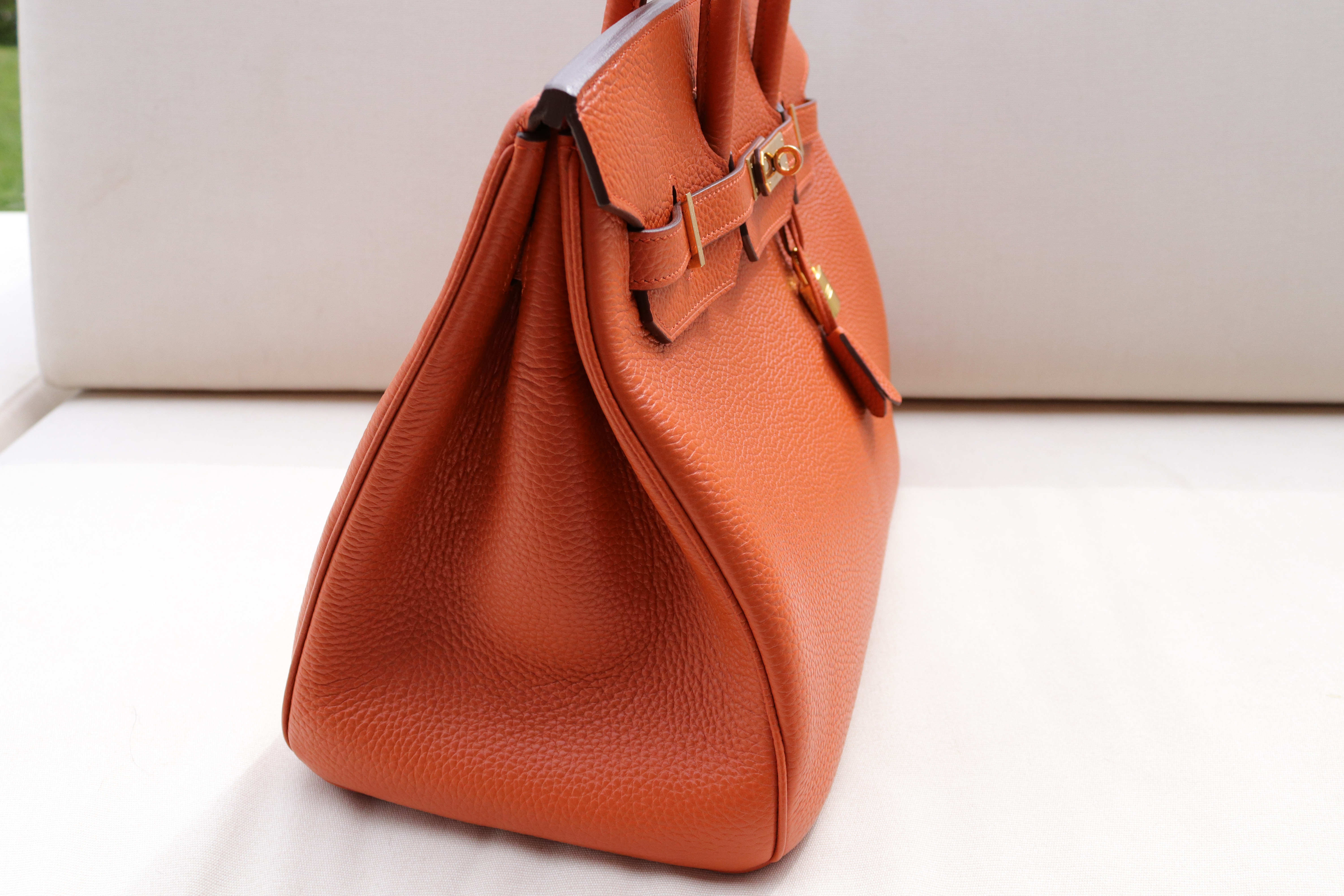 Hermès Hermes Birkin handbag 35 Orange Togo leather 2007 PALLADIES PURSE  ATTRIBUTES ref.321316 - Joli Closet
