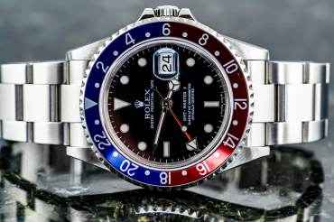 pre owned ROLEX GMT MASTER II "Stick Dial" Chronometer "PEPSI" in Steel