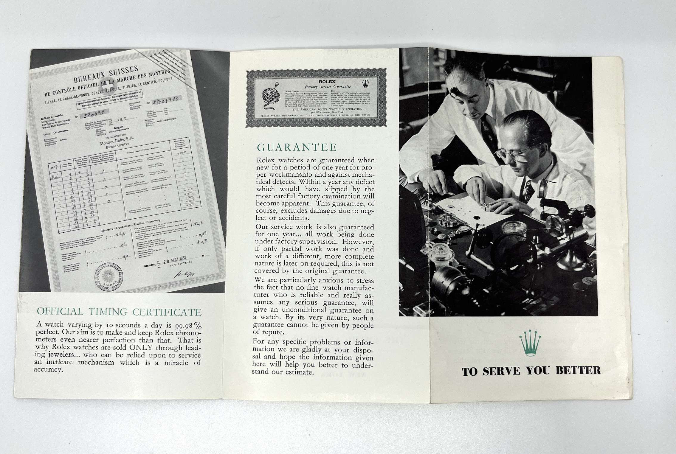 gebraucht Rolex Faltbroschüre von 1957 in englisch