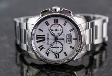 pre owned CARTIER Calibre de Cartier Chronograph with Date in Steel with Steel Bracelet